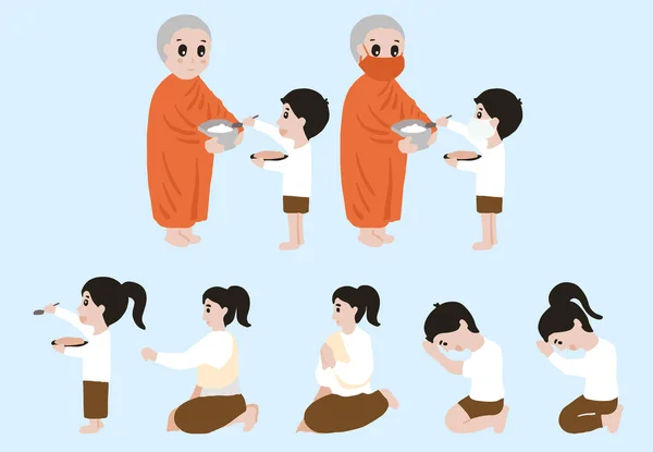 Monk Children Character Object Element Thai Culture — Stock Vector
