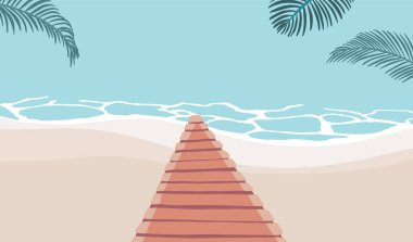 Deniz ve plajlı yaz arkaplanı. Vector yaz bayrağı.