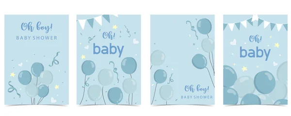 Baby Shower Invitation Card Boy Balloon Cloud Sky Blue — Stock Vector