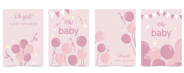 Cartão Convite Para Chá Bebê Para Menina Com Balão Nuvem — Vetor de Stock