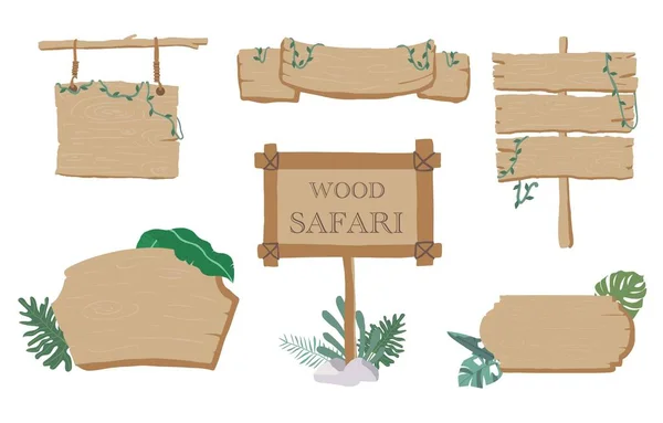 Wood Banner Collection Safari Background Set Editable Vector Illustration Birthday — Stock Vector