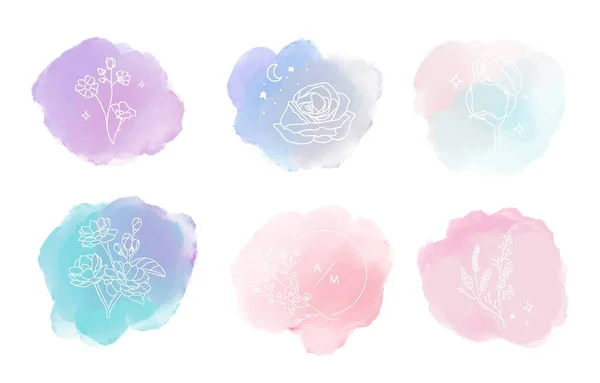 Pinceau Cercle Aquarelle Avec Rose Violet Bleu Pour Bannière Invitation — Image vectorielle