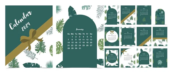 2024 Tabla Calendario Year Week Comenzar Domingo Con Estilo Safari — Vector de stock