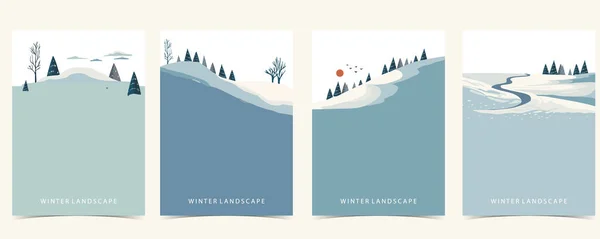Zimowy Krajobraz Tło Góry Drzewo Edytowalny Wektor Ilustracja Dla Pocztówki — Wektor stockowy