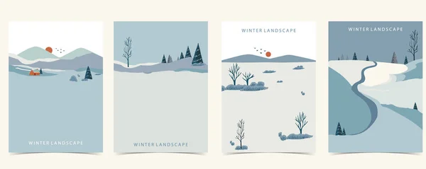 Zimowy Krajobraz Tło Góry Drzewo Edytowalny Wektor Ilustracja Dla Pocztówki — Wektor stockowy