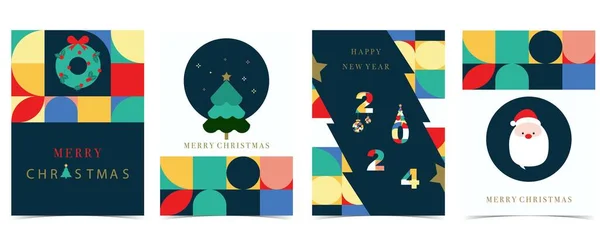 Noel Ağacı Ren Geyiği Ile Noel Geometrik Arka Planı Kartpostal — Stok Vektör