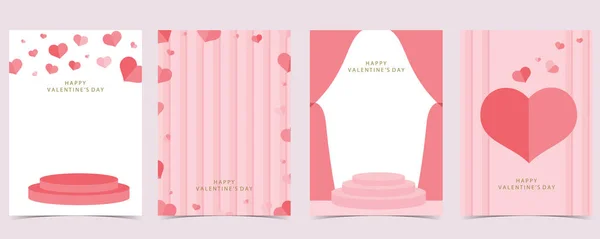 Heart Background Valentine Day Curtain Room Editable Vector Illustration Postcard — Stock Vector
