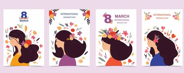 Internationella Kvinnor Dag Med Blomma Användning För Vertikala Kort Design — Stock vektor