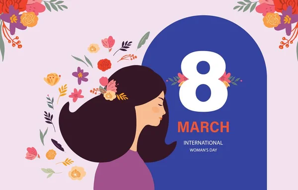 Internationella Kvinnor Dag Med Blomma Användning För Horisontell Banner Design — Stock vektor