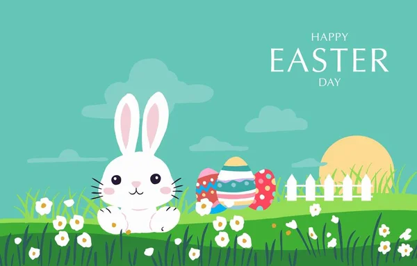 Collection Easter Background Set Rabbit Egg Garden Editable Vector Illustration — Stock Vector
