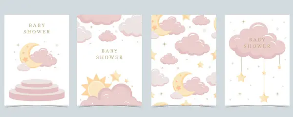 带云和星的垂直A4设计的闪烁粉色婴儿背景 — 图库矢量图片