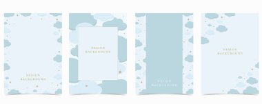Bulutlu ve yıldızlı dikey a4 tasarımı için parlak mavi bebek arkaplanı