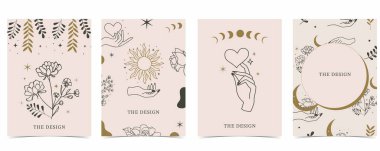 boho kart tarot el ve güneş ile dikey illüstrasyon tasarımı