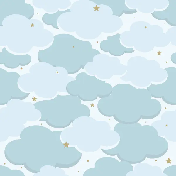 Twinkle Blue Baby Seamless Pattern Cloud Star — Stock Vector