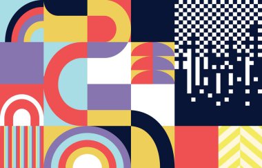 Kırmızı, mor, mavi renk ile geometrik yatay arkaplan