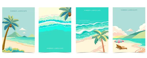 Sky Illustrationの4ページデザインのためのビーチの背景 — ストックベクタ