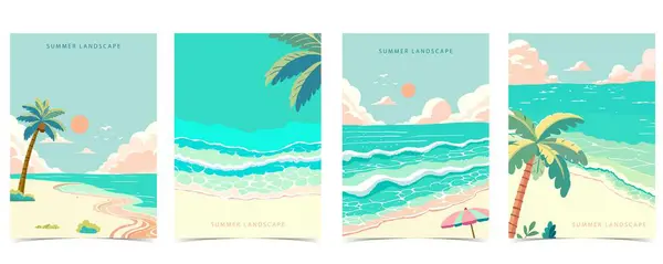 海滩背景与海 插图矢量为一个4页的设计 — 图库矢量图片
