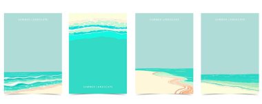 a4 sayfalık tasarım için deniz, kum ve gökyüzü çizim vektörlü plaj arkaplanı