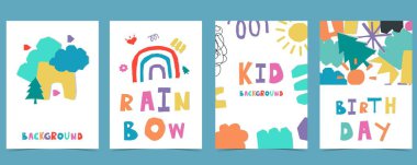 a4 dikey çocuk tasarımı için renkli resim vektörü ile şekil kağıdı kesme arkaplanı