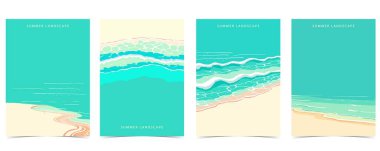 a4 sayfalık tasarım için deniz, kum ve gökyüzü çizim vektörlü plaj arkaplanı