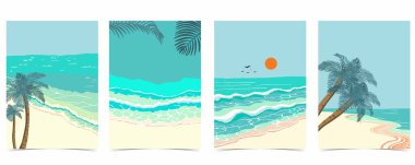 a4 sayfalık tasarım için deniz, kum ve gökyüzü çizim vektörlü plaj arkaplanı