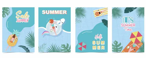 Party Sommer Postkarte Mit Pool Und Strand Für Vertikale Design — Stockvektor