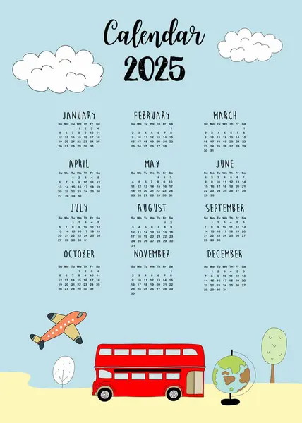 2025 Tabelle Jahreskalenderwoche Beginnt Sonntag Mit Reisen Die Für Vertikale — Stockvektor