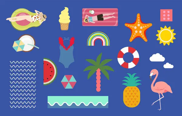 Καλοκαιρινό Αντικείμενο Καρπούζι Ανανά Ήλιο Παραλία Εικονογράφηση Φορέα Για Postcar Διανυσματικά Γραφικά