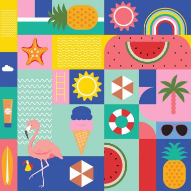 geometrik biçimli yaz arkaplanı. Kare dipsiz desen deseni için illüstrasyon vektörü