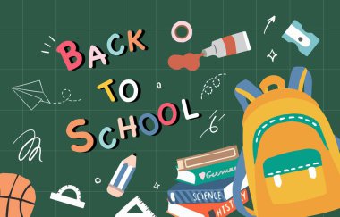 Yatay tasarım için kırtasiye malzemesi ile okul arka planına dön