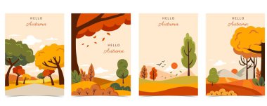 A4 dikey tasarım için güzel doğal sahne ile sonbahar arkaplanı
