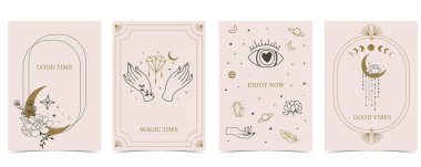 Tarot stili ve deco çerçeveli Boho davetiyesi. a4 dikey tasarım için mistik