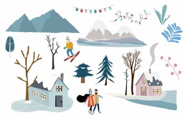 Noel tasarımı için kış manzarası nesnesi