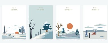 Dağlı kış manzarası arka planı, a4 dikey tasarımı için ağaç