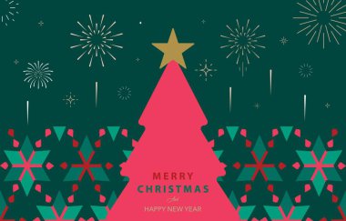 Yatay tasarım için geometrik biçimli yeşil Noel festivali afişi.