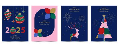 Noel ve Geometrik 'li mutlu yıllar. A4 için dikey tasarım