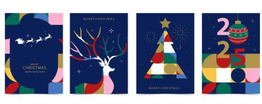 Noel ve Geometrik 'li mutlu yıllar. A4 için dikey tasarım