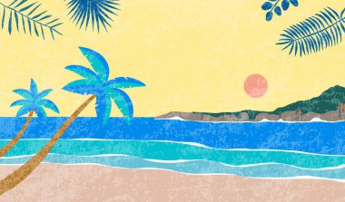 Yatay tasarım için kumsal ve kum tanecikli yaz manzarası arka planı