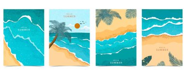 yaz manzarası arka planında plaj ve kum tanecikleri dikey a4 tasarımı için