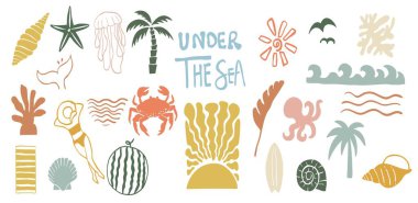 Yengeç, mürekkep balığı ve çocuk tasarımı için denizyıldızı içeren harika bir ikon.