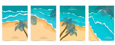 yaz manzarası arka planında plaj ve kum tanecikleri dikey a4 tasarımı için