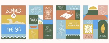 Kabuklu, dondurmalı, ananaslı yaz geometrik arka plan. a4 dikey tasarımı için grafik