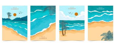 yaz manzarası arka planında plaj ve kum tanecikleri dikey a4 tasarımı için