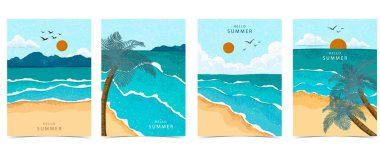 yaz manzarası arka planında plaj ve kum tanecikleri dikey a4 tasarımı için