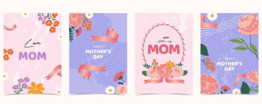 A4 dikey tasarım için karanfil yapraklı papatya ile pembe anneler günü arka planı