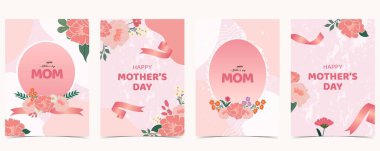 A4 dikey tasarım için karanfil yapraklı papatya ile pembe anneler günü arka planı