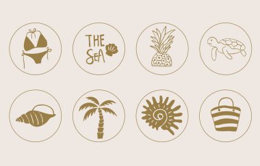 Deniz kabuğu, ananas, hindistan cevizi ağacı, çocuk tasarımı için çanta