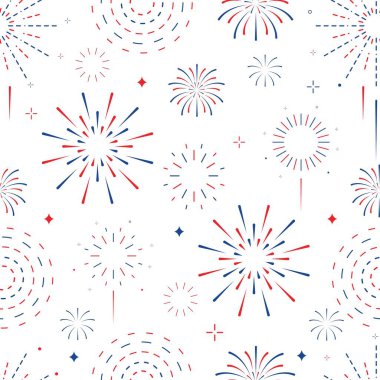 4 Temmuz gecesi havai fişeksiz patern. 4 Temmuz için kırmızı ve mavi fişekler.