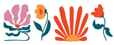 Matisse naif stilinde dalgalı, harika çiçek ögesi nesnesi