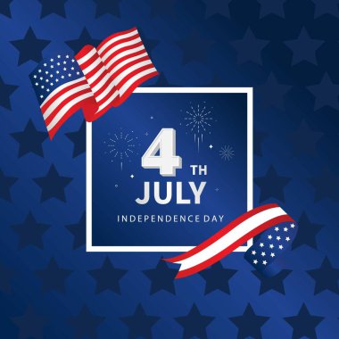 4 Temmuz Bağımsızlık Günü arkaplanında kare tasarım için bayrak partisi